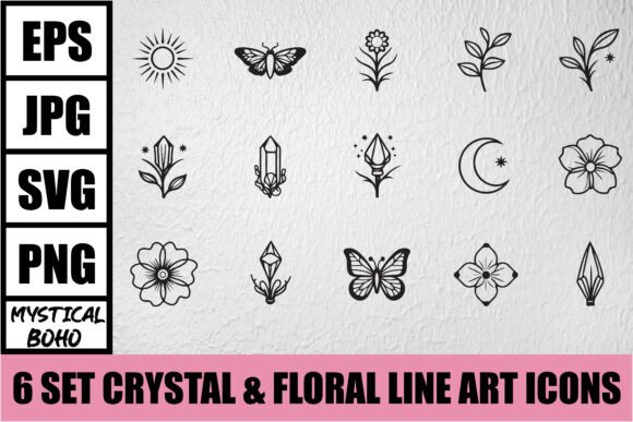 Download Mystical Boho Crystal Line Art Bundle - Premium Bundle