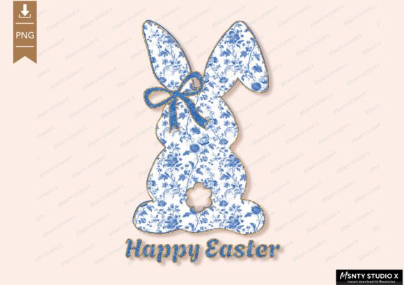 Download Happy Easter PNG, Blue Floral Chinoiseri - Premium Resources