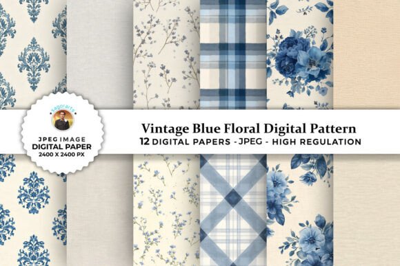 Download Vintage Blue Floral Digital Patterns - Premium Resources