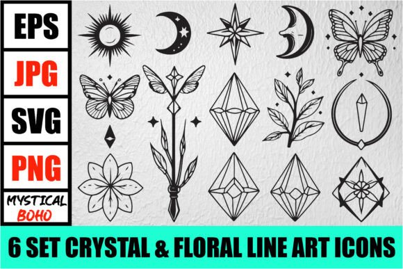 Download Mystical Boho Crystal Line Art Set - Premium Resources